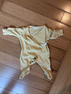 Yellow Knit Wrap One-Piece Footed Romper